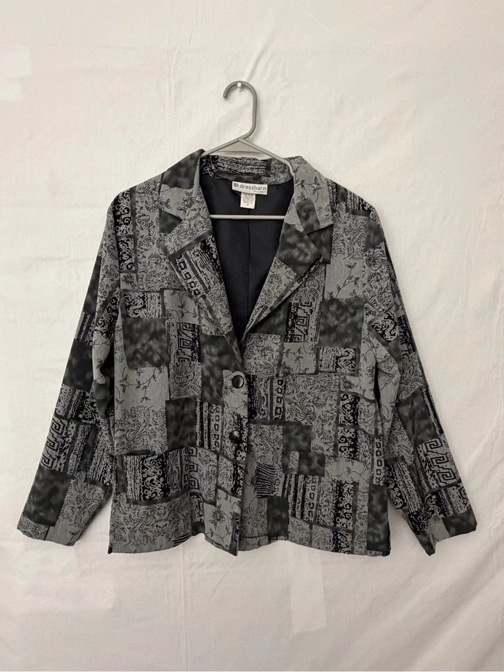 Dressbarn Woman 1X Gray Black Print Blazer Plus Size (A818)